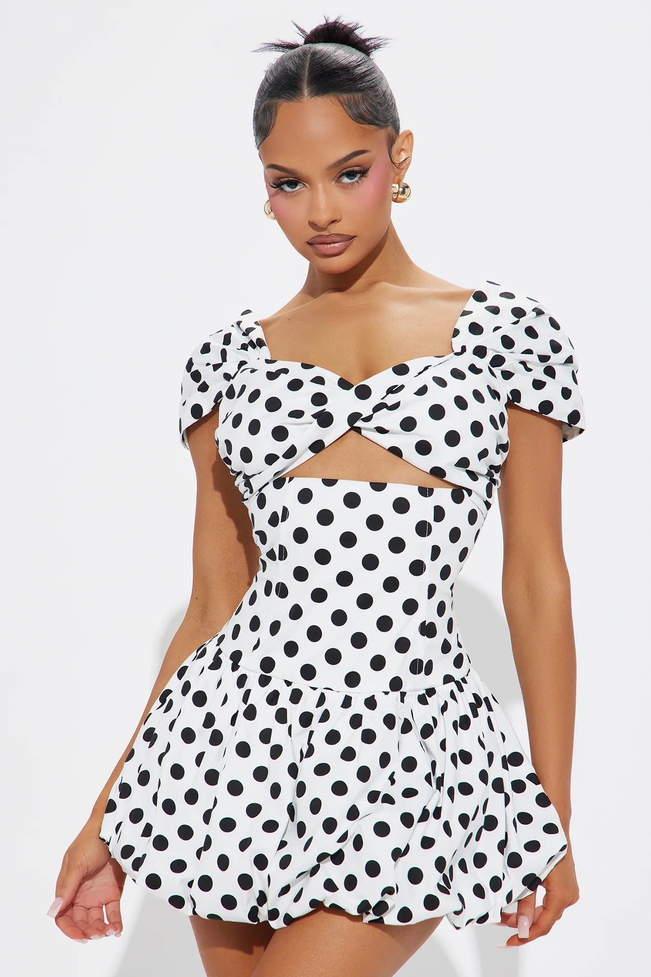 Lola Polka Dot Micro Mini Bubble Dress - White/Black