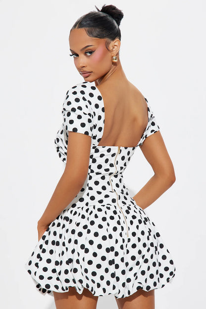 Lola Polka Dot Micro Mini Bubble Dress - White/Black